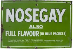 Advertising enamel sign NOSEGAY ALSO FULL FLAVOUR (IN BLUE PACKETS) MANUFACTURED BY W & F.