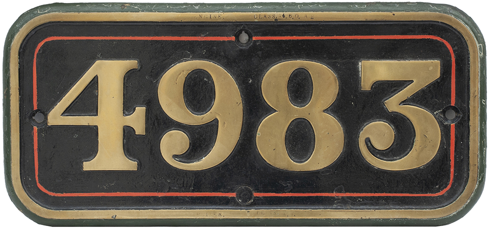 Great Western Railway brass cabside numberplate 4983 ex Collett Hall Class 4-6-0 built at Swindon in