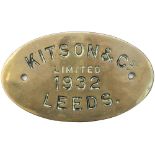 Worksplate KITSON & CO LIMITED LEEDS 1932 ex LMS Class F 0-4-0 ST originally numbered LMS 7003 and