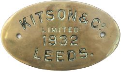 Worksplate KITSON & CO LIMITED LEEDS 1932 ex LMS Class F 0-4-0 ST originally numbered LMS 7003 and