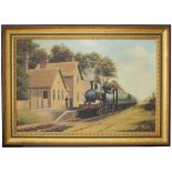 Original oil painting on canvas by Barry Price of SOUTHERN RAILWAY O2 No15 COWES AT ASHEY STATION