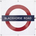 London Underground enamel Target/Bullseye station sign BLACKHORSE ROAD. Measures 24in x 24in and