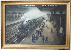 Original oil painting on canvas by Don Breckon 1975 of GREAT WESTERN KING CLASS LOCOMOTIVE No6000