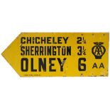 Motoring enamel sign AA CHICHELEY SHERRINGTON OLNEY. Double sided, both sides in good condition with