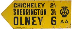 Motoring enamel sign AA CHICHELEY SHERRINGTON OLNEY. Double sided, both sides in good condition with