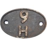 Shedplate 9H Patricroft. In lightly cleaned condition. Vendor states as removed from LMS 8F 2-8-0