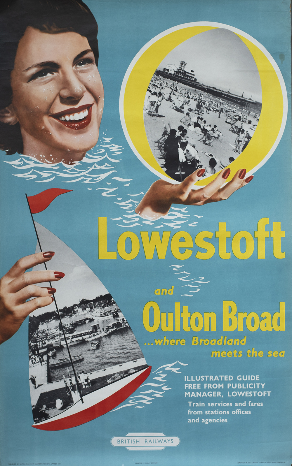 Poster BR(E) LOWESTOFT AND OULTON BROAD WHERE BROADLAND MEETS THE SEA. Double Royal 25in x 40in.