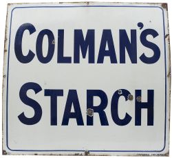 Advertising enamel sign COLMAN'S STARCH measuring 38in x 36in. In good condition with a few chips