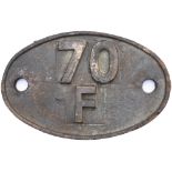 Shedplate 70F Bournemouth 1963-1973. In lightly cleaned condition with correct casting marks to