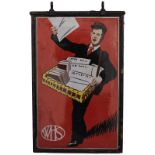 Advertising enamel sign WHS (W.H.SMITH). Double sided in original bronze hanging frame, measures