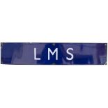 LMS enamel poster board heading LMS measuring 28in x 5.75in. In very good condition with minor