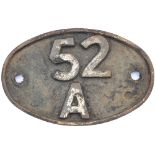 Shedplate 52A Gateshead 1950-1973. In lightly cleaned condition. Vendor states as removed from BR