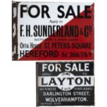 Advertising enamel Estate Agents signs x2; FOR SALE APPLY JOHN LAYTON & SON DARLINGTON STREET