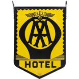 Motoring enamel sign AA HOTEL. Double sided complete with original hanging hooks. One side in very