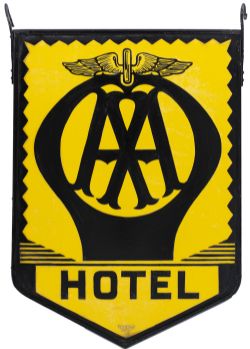 Motoring enamel sign AA HOTEL. Double sided complete with original hanging hooks. One side in very