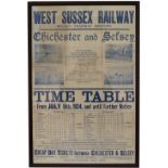 Poster WEST SUSSEX RAILWAY (SELSEY TRAMWAY SECTION) CHICHESTER AND SELSEY TIMETABLE FROM JULY 4th