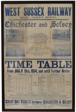 Poster WEST SUSSEX RAILWAY (SELSEY TRAMWAY SECTION) CHICHESTER AND SELSEY TIMETABLE FROM JULY 4th