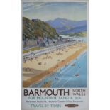 Poster BR(W) BARMOUTH NORTH WALES FOR MOUNTAIN, SAND & SEA by Hardy Riley. Double Royal 25in x 40in.