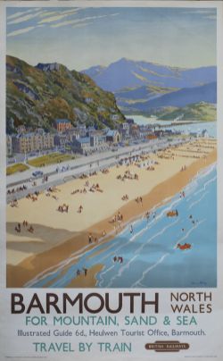 Poster BR(W) BARMOUTH NORTH WALES FOR MOUNTAIN, SAND & SEA by Hardy Riley. Double Royal 25in x 40in.