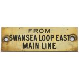 GWR machine engraved brass shelf plate FROM SWANSEA LOOP EAST MAIN LINE. In very good condition with