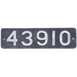 Smokebox numberplate 43910 ex MR Fowler 4F 0-6-0 built at Derby in 1920 and numbered LMS 3910 and