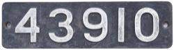 Smokebox numberplate 43910 ex MR Fowler 4F 0-6-0 built at Derby in 1920 and numbered LMS 3910 and