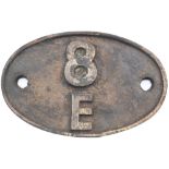 Shedplate 8E Northwich 1958-1968. In lightly cleaned condition.