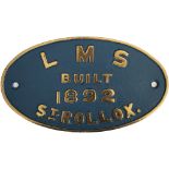 Worksplate LMS BUILT 1892 ST ROLLOX ex Caledonian Railway Drummond 0-6-0 originally numbered CR