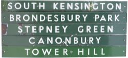 London Underground/Southern Railway destination board enamels x5; TOWER HILL, CANONBURY, STEPNEY
