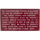 BR(M) enamel railway sign NO UNAUTHORISED PERSON IS ALLOWED TO USE OR INTERFERE WITH THIS LIFT