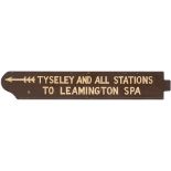 GWR/BR-W wooden platform indicator board TYSELEY and ALL STATIONS TO LEAMINGTON SPA. Double sided