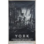 Poster LNER YORK ON THE LONDON & NORTH EASTERN RAILWAY OF ENGLAND AND SCOTLAND by Schabalasky.