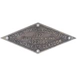 Worksplate NORTH BRITISH LOCOMOTIVE COMPANY LTD GLASGOW QUEEN'S PARK WORKS No 23665 1927 ex LMS