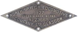 Worksplate NORTH BRITISH LOCOMOTIVE COMPANY LTD GLASGOW QUEEN'S PARK WORKS No 23665 1927 ex LMS