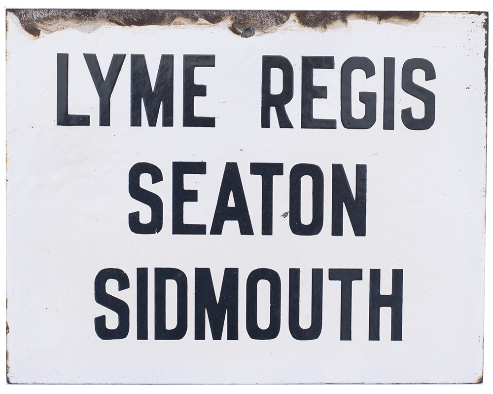 London & South Western Railway enamel platform indicator sign LYME REGIS SEATON SIDMOUTH. In very