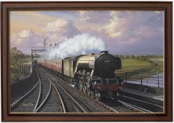 Original oil painting on canvas by Barry Price of Gresley A1/A3 pacific 4-6-2 60103 Flying