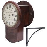 Great Northern Railway 12 inch and 14 inch mahogany cased double dial railway clock with a chain