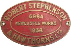 Worksplate ROBERT STEPHENSON & HAWTHORNS LTD NEWCASTLE WORKS 6964 1938 ex 0-6-0 ST supplied to the