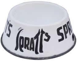 Advertising enamel Dog Bowl SPRATT'S with the Terrier logo on two sides. Measures 10.5in x 4in and