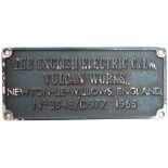 Diesel worksplate THE ENGLISH ELECTRIC CO LTD VULCAN WORKS NEWTON-LE-WILLOWS ENGLAND No 3548/ D977