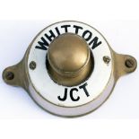 Southern Railway brass signal box Bell Plunger with enamel ring WHITTON JUNCTION. In excellent