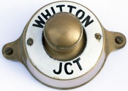 Southern Railway brass signal box Bell Plunger with enamel ring WHITTON JUNCTION. In excellent