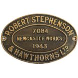 Worksplate ROBERT STEPHENSON & HAWTHORNS LTD NEWCASTLE WORKS 7084 1943 ex 0-4-0 ST delivered new