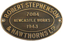 Worksplate ROBERT STEPHENSON & HAWTHORNS LTD NEWCASTLE WORKS 7084 1943 ex 0-4-0 ST delivered new