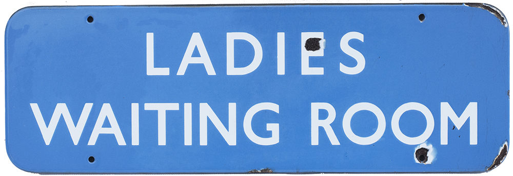 BR(SC) FF enamel doorplate LADIES WAITING ROOM. In good condition with a few small face chips,