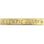 North British railway brass signal box shelfplate LENZIE JUNCn. From either Cadder East or Garngaber