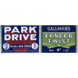 Advertising enamel double sided sign PARK DRIVE 10 FOR 4D PLAIN & CORK TIPPED 5 FOR 2D on one side