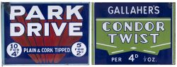 Advertising enamel double sided sign PARK DRIVE 10 FOR 4D PLAIN & CORK TIPPED 5 FOR 2D on one side