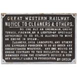 Great Western Railway pre grouping fully titled cast iron sign re NOTICE TO CLEANERS & OTHERS with