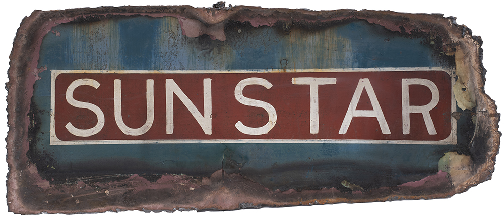 Diesel flamecut name panel SUNSTAR ex British Railways Class 47 47481 built at Crewe in 1964 and